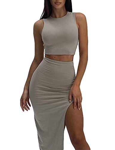 Image of FAIMILORY Women's Summer Two Piece Dress Set, Long Skirt with Crop Tank Top