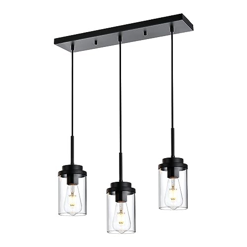 MELUCEE 3 Lights Linear Chandelier Black Finish Kitchen Pendant Lighting Over Island Dining Room...