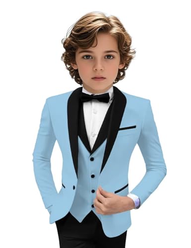 Image of Tuxedo Suits for Boys 3 Pieces Slim Fit Boys Formal Suit Dresswear Ring Bearer Outfit Blazer Vest Pants for Wedding Grooms
