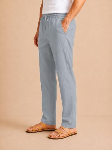 Image of TAGDO Cotton Linen Pants for Man | Lightweight & Breathable Fabric | Elastic with Drawstring | Straight Fit & One Side Zip Pocket | Casual, Holidays, Travel & Everyday Wear (2076)