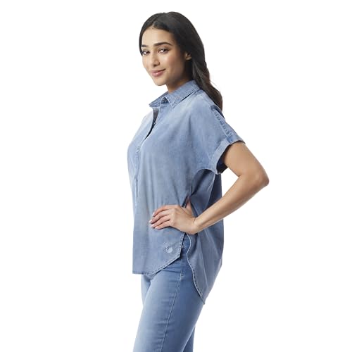 Image of Gloria Vanderbilt Women's Daisy Short Sleeve High-Low Button Down Shirt Standard