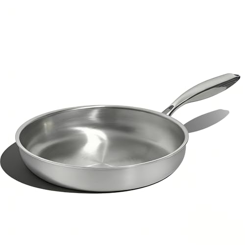 Umite Chef 10 Inch Stainless Steel Frying Pan Non-Toxic 5 Ply Stainless Clad Professional Skillet Cookware Dishwasher Safe Kitchen Pan Compatible with Induction Oven Safe Saucepan PFOA&PTFE Free