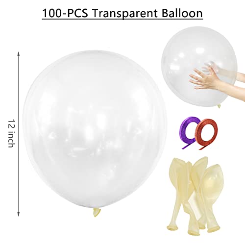 Image of Clear Latex Balloons 100 Pack 12 Inch Transparent Party Balloons with 2 Rolls of Ribbon Clear Round Helium Balloons for Birthday Wedding Baby Shower Party Decorations Supplies (Transparent balloons)