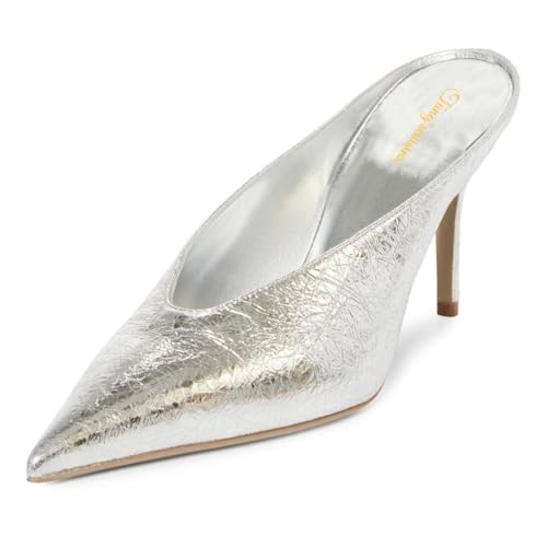 Tang'scuisins Women Pointed Toe V Cut Retro Pumps Slip on Mid Stiletto Heels Mules Sexy Work Night Evening Shoes Size 4-16 US