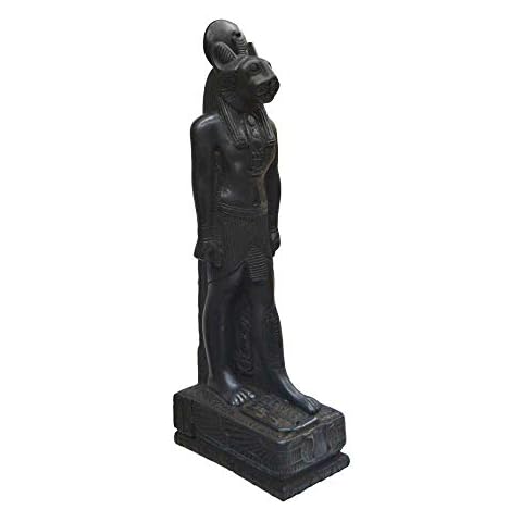 Sekhmet Sejmet, Goddess of the War. It is made of blend of natural stone and artificial stone. Measures 28 cm. The base measures 6 x 10 cm Cover