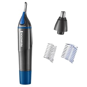 Remington Hair Trimmer for Men, Nose, Ear, & Eyebrow Hair Clipper, Rotary Trimmer, Two Comb Attachments, Waterproof, Battery Operated, Cordless - NE3850