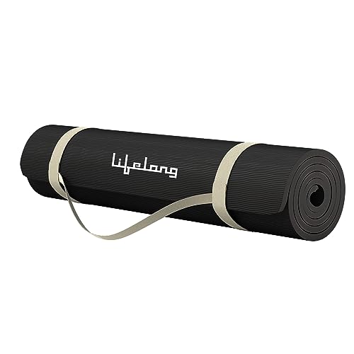 Lifelong LLYM94 Yoga mat for Women & Men EVA Material 6mm Anti-Slip Yoga-Mat with Strap for Gym Workout|Exercise Mat For Home Gym Workout and Yoga Exercise (6 Months Warranty) Black