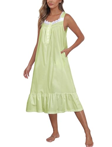 Image of Viakeo 100% Cotton Nightgowns for Women | Sleeveless Sleep Dress, Sleepwear Lounge Dress, Button Nightshirs with pockets
