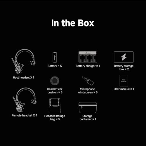 Image of Accsoon Como SE 5-Person Wireless Intercom Headset System 1 Host 4 Remote, 2.4GHz Full-Duplex with Flip-to-Mute, 30H+ Hour Battery Life for Crew Communication Group Talk