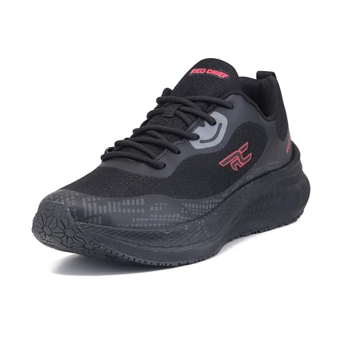 Red Chief Men’s Black Running Sports Shoe | Low Ankle Lace-Up with Breathable Mesh & Synthetic Upper (R1745)