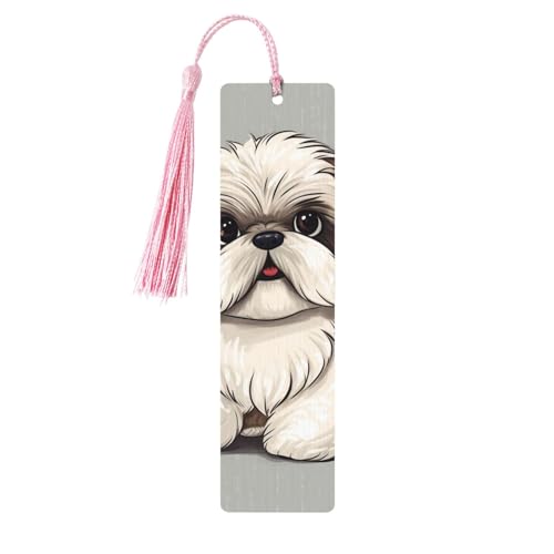 Shih Tzu 犬 しおり オーナメント タッセル付き木製しおり ブックマーク 本好きの方へのブックマーク ページマーカー 読書ギフト 女性用 男性用 ハンドメイド 木製 しおりタグラベル