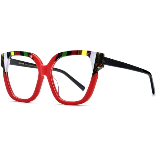 Image of HEPIDEM Multicolor Acetate Glasses Frame Women,Oversize Round Optical Eyeglasses 9345