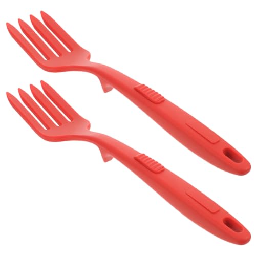 NOLITOY Lot de 2 Fourchettes Cuisine en Silicone Rouge, Fourchette à Spaghetti Antiadhésive et Résistante à L'Usure, Ustensile de Service Multifonction pour Pâtes, Nouilles Frites Cuisine