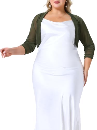 Image of Agnes Orinda Plus Size Mesh Crop Cardigans for Women Long Sleeve Open Front See Through Sheer Bolero Shrug Top