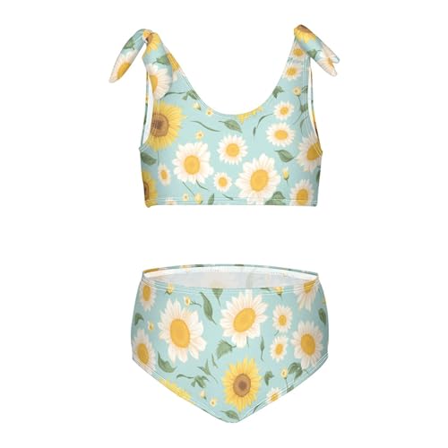 KLL Sunflower Girl Two Piece Bikini Sets Scoop Neck Bathing Suit Swimming Suits Adjustable Strap