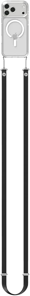 Spigen Adjustable Phone Lanyard Crossbody & Neck Strap for Phone, Keys & ID, Magnetic Length Adjustment, Hybrid Nylon Suede, Universal Fit for Cases with Dual Leash Points – Black