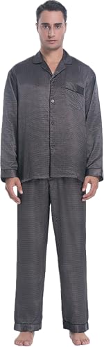 Lavenderi Men's Long Sleeve Silk Satin Pajama Set, Silky Pajamas Sleepwear