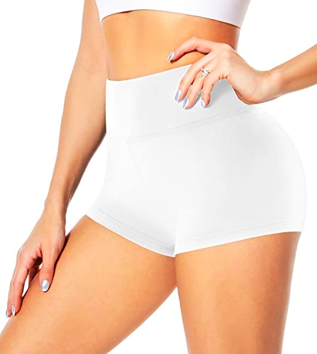 Fullsoft Biker Shorts For Women-3" High Waisted Soft Workout Yoga Gym Booty Spandex Shorts(White,Small-Medium) #TOP1