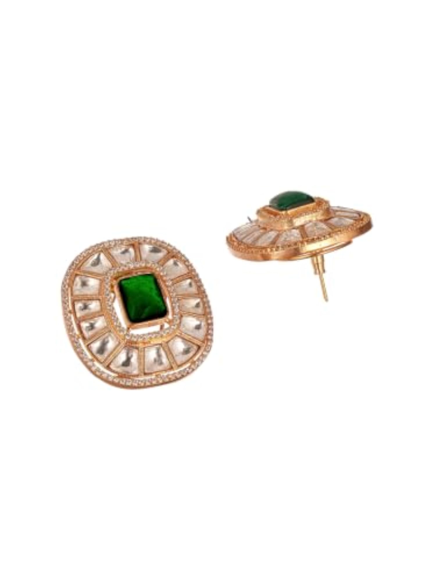 Women's Gold Plated Emerald Green Kundan Polki Moissanite Drop Earrings