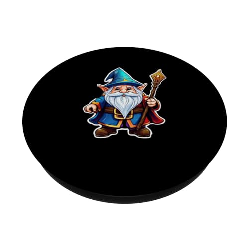 Magical Gnome Wizard Illusionist Fantasy Beard Sketch PopSockets Swappable PopGrip, Black - Image 2