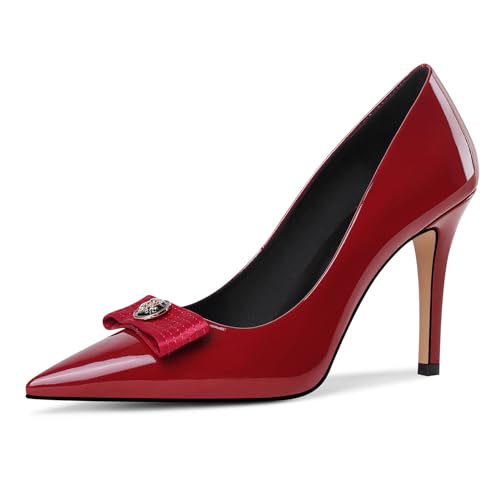 Image of LOCERICH Women's High Heels Pumps Closed Toe Bow Heels Pointed Toe Stiletto Dress Shoes for Women Party Work Wedding Shoes for Bride