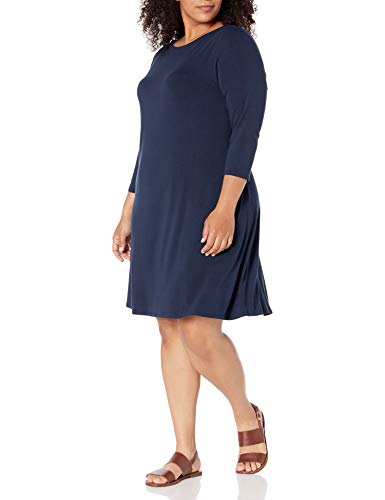 Amazon Essentials Women's Plus Size 3/4 Sleeve Boatneck Dress, Navy, 6X