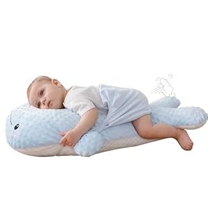Newborn Baby Sleep Pillow Infant Pillow,Tummy Time Pillow,Burpee Pillow for Babies – Anti Roll Side Sleeping with Fixing Belt，Soothing Exhaust Solution for Baby’s Discomfort (Blue Whale)