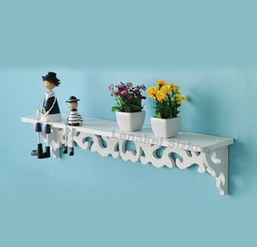 Image of Beautiful Wooden Shabby Chic Style Floating Wall Shelves | Bookshelf | Wall Mounted Decorative Display Shelf |Wall Brackets for Living Room (Set of 1 (White))