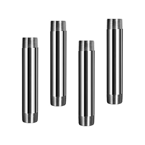 Quickun 304 Stainless Steel Nipple Pipe Fitting, 1/2" NPT x 1/2" NPT Male Malleable Nipple Cast Pipe 4" Length (Pack of 4) Cover