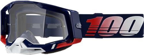 100% Racecraft 2 Mountain Bike & Motocross Goggles - MX and MTB Racing Protective Eyewear (Republic - Clear Lens)