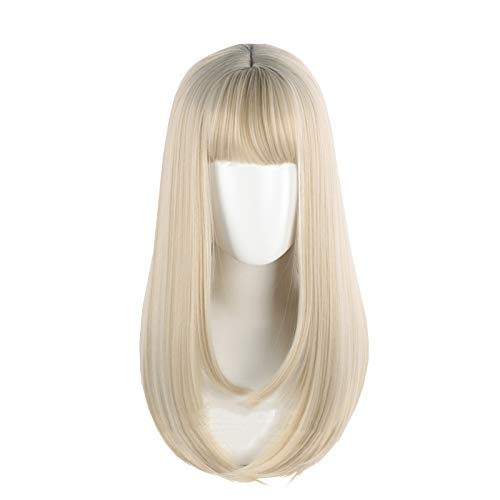 Retouching the Face Long Straight Synthetic Hair Natural Lolita Japanese Cosplay Party Sweet Wigs (Gold)