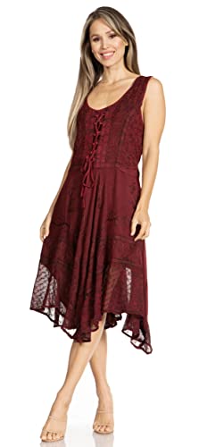 Image of Sakkas Magdilena Stonewashed Corset Front Embroidered Dress