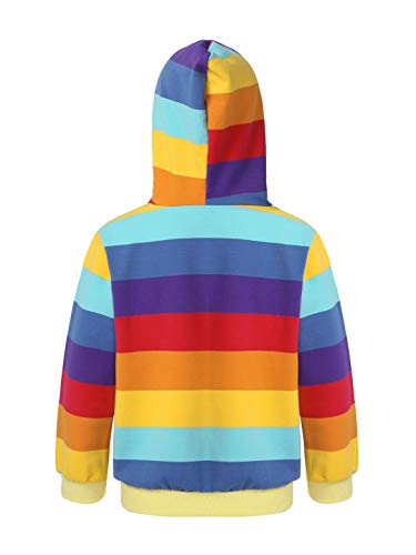 easyforever Girls Cotton Zipper Hoodie Hooded Long Sleeve Rainbow Stripes Print Pockets Cardigan Coat Top2