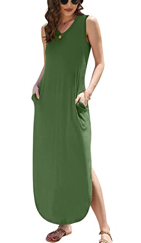 Image of DouBCQ Women's Summer Maxi Casual Sundress V Neck Sleeveless Long Dresses with Pockets