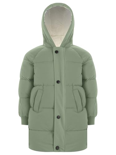 JanJean Unisex Girls Boys Hooded Puffer Jackets Coats Kids Casual Long Sleeve Mid-length Thick Padded Overcoat Outwear