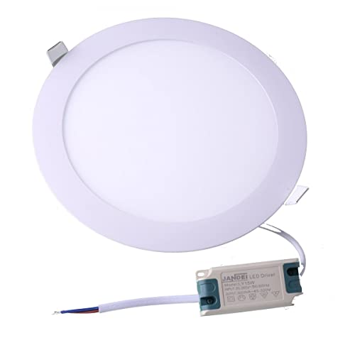 Jandei – Downlight LED Empotrable, 15W, 1200 Lumen, Forma Redonda, Orificio para Empotrar Ø 175- Ø 185 mm, Extraplano 17 mm Profundidad, Color de Luz Blanco Neutro 4200K, Transformador Incluido