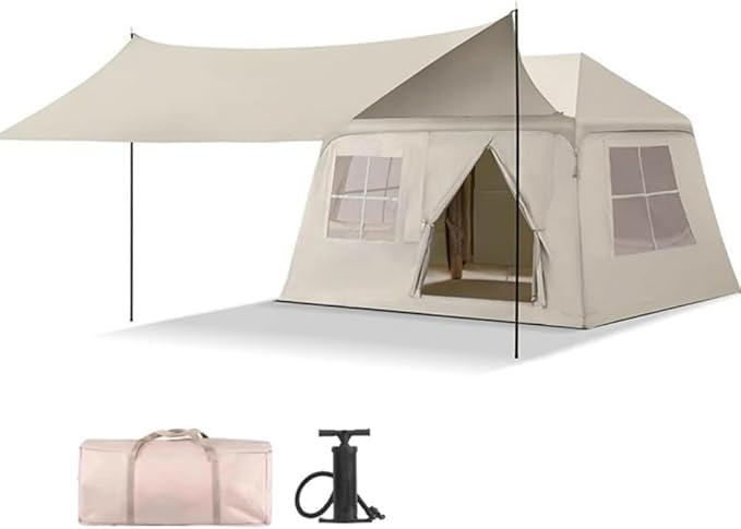 Fengzel Outdoor ハウス形 インフレータブルテント 4-6人用 居心地良い 家族連れ 野外で宿泊 タープ付き エアーフレーム キャンプ テント