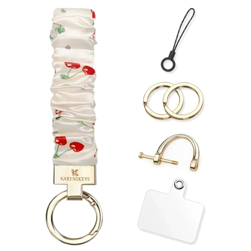 Image of Scrunchie Keychain Wristlet, Key Chain for Car Keys with D Ring, Stretchy Phone Charms with Tether Tab for Women.
