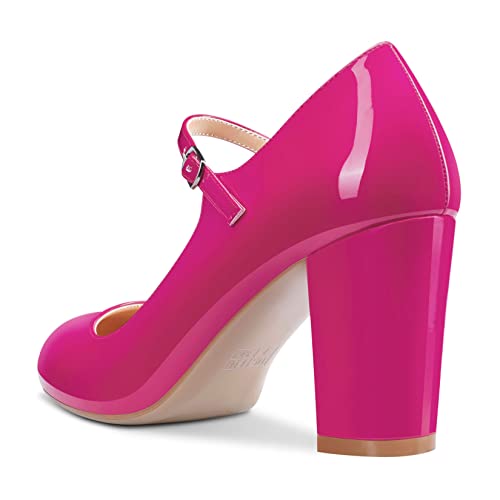 Castamere Women Mid Chunky Block Heel Round Toe Pumps Mary Jane Ankle Strap Office Party Dress Shoes 3.3 Inches Heels3