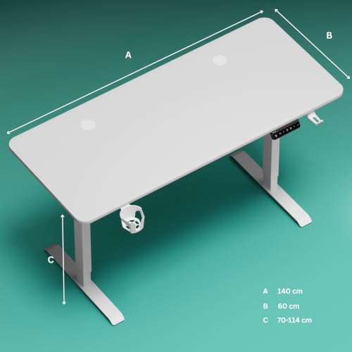 Image of Neurac Velocity Height Adjustable Table, Evt White, 140x60cm | 80-120 Kg Weight Capacity 5 Year Warranty Sit-Stand Table 3 Memory Preset