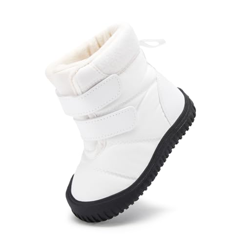 BMCiTYBM Toddler Baby Snow Winter Boots Boys Girls Shoes Double Strap Non Slip First Walking Infant 2 2.5 3 3.5 Years White Size 9 Toddler