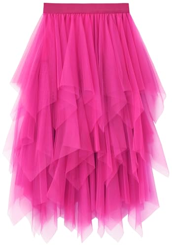 Tulle Skirts for Women Midi Long Fairy Skirt Tutu A-Line Mesh Layered High Elastic Waist Halloween Skirts