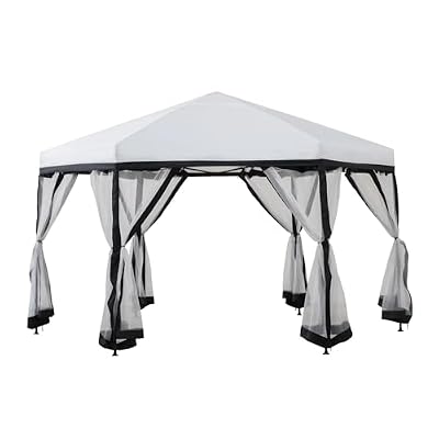 SUNJOY 11x11 ft. Pop Up Gazebo, 2-Tone Portable Canopy/Tent, Outdoor Hexagon Steel Frame Soft Top Gazebo with Mesh Sidewalls and Carry Bag, White & Black