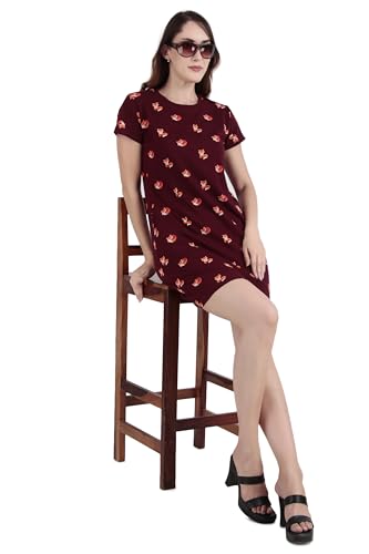 Image of Stories.Label Women Cotton Long T-Shirt Dress in Knee Length with Side Pockets Include Plus Sizes (Size S -5XL)
