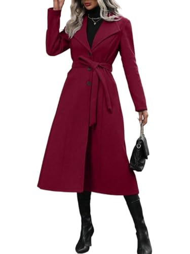 ARTANT Overcoat For Women's Collar Belted Midi Overcoat Winter Outerwear Casual Coat