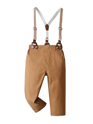 Image of Boarnseorl Baby Boys Pants Sets, Infant Long Sleeve Shirt + Pants + Bow Tie + Suspenders Outfits