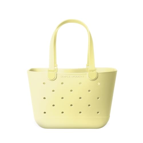 Simple Modern Large Beach Bag | Waterproof Getaway Rubber Tote with Zipper Pocket for Travel Pool Boat Groceries Sports | Buttercup