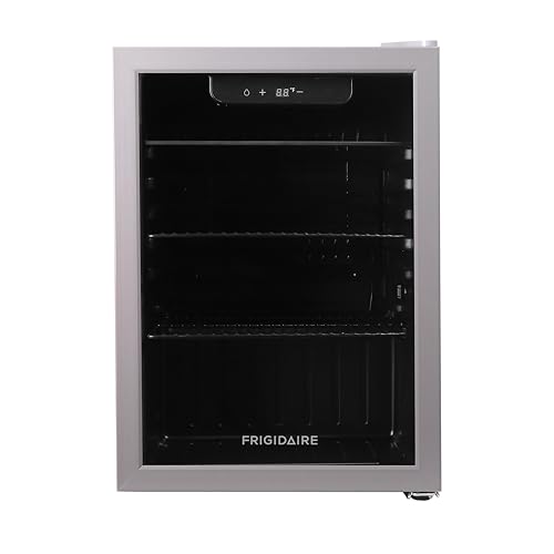 Frigidaire Beverage Fridge Refrigerator with Glass Door, Compact Mini Fridge with Digital Temperature Control Fits 87 Cans or 24 Bottles - 19.29" D x 25" W x 17.51" H, Silver on Fridge.com