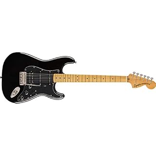 Squier by Fender Stratocaster Guitare électrique au son classique des années 70 HSS Full Noir - Les Beatles, Paul McCartney, John Lennon, RIngo Starr, George Harrison