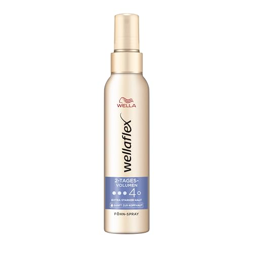 Wellaflex 2-Tages-Volumen Föhnspray für Frauen | Bis zu 48 Std. extra starker Halt | Voluminöses Haar | Schonend zur Kopfhaut, dermatologisch getestet | Frei von Silikonen | Haltegrad 4 | 150ml